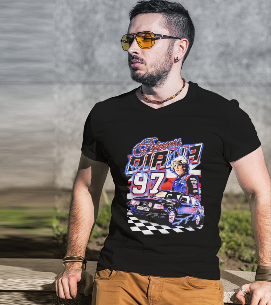 Princess Diana 97 Racing NASCAR Checkered Lightning Car T-Shirt