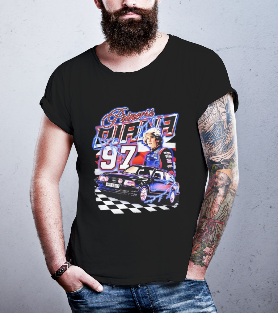 Princess Diana 97 Racing NASCAR Checkered Lightning Car T-Shirt