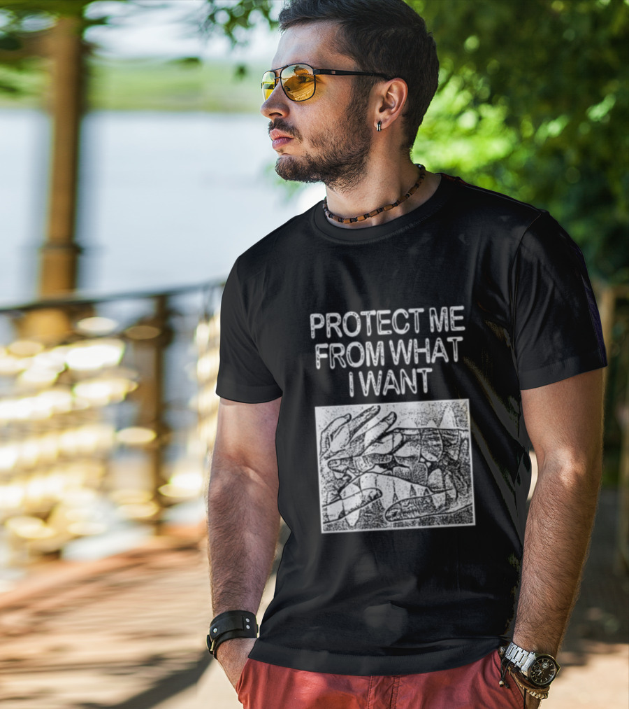 Protect Me From What I Want Get A Real Job Kid Store Black T-Shirt
