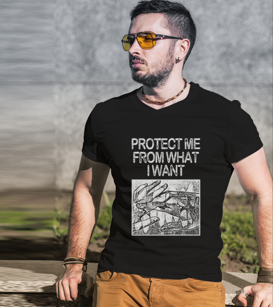 Protect Me From What I Want Get A Real Job Kid Store Black T-Shirt