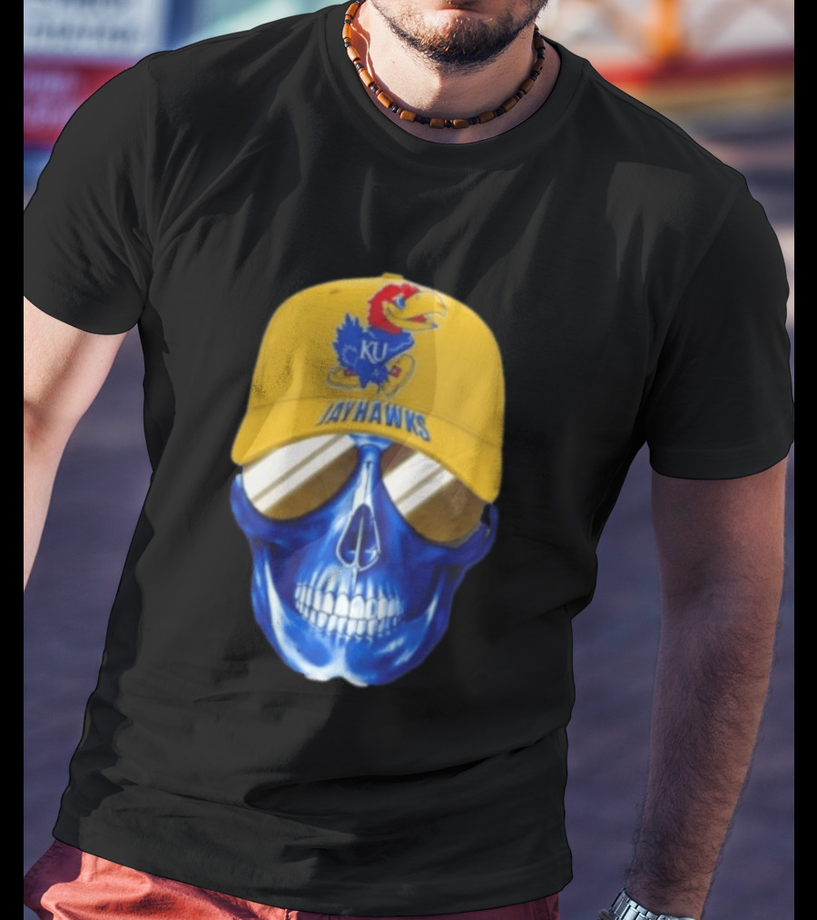 Kansas Jayhawks Skull Cap Fans Wear KU Jayhawks Edition T-Shirt