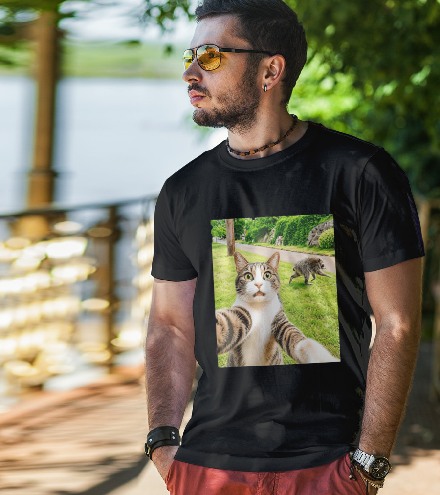 Tabby Cat Selfie With Jimothy Raccoon 2026 Seattle Legend Meme T-Shirt