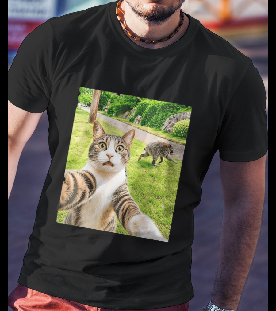 Tabby Cat Selfie With Jimothy Raccoon 2026 Seattle Legend Meme T-Shirt