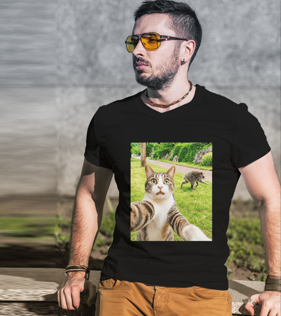 Tabby Cat Selfie With Jimothy Raccoon 2026 Seattle Legend Meme T-Shirt