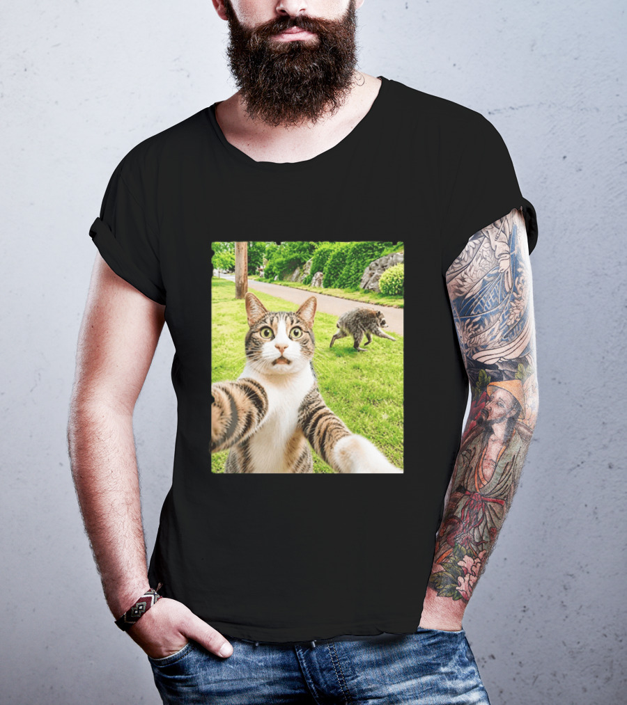 Tabby Cat Selfie With Jimothy Raccoon 2026 Seattle Legend Meme T-Shirt