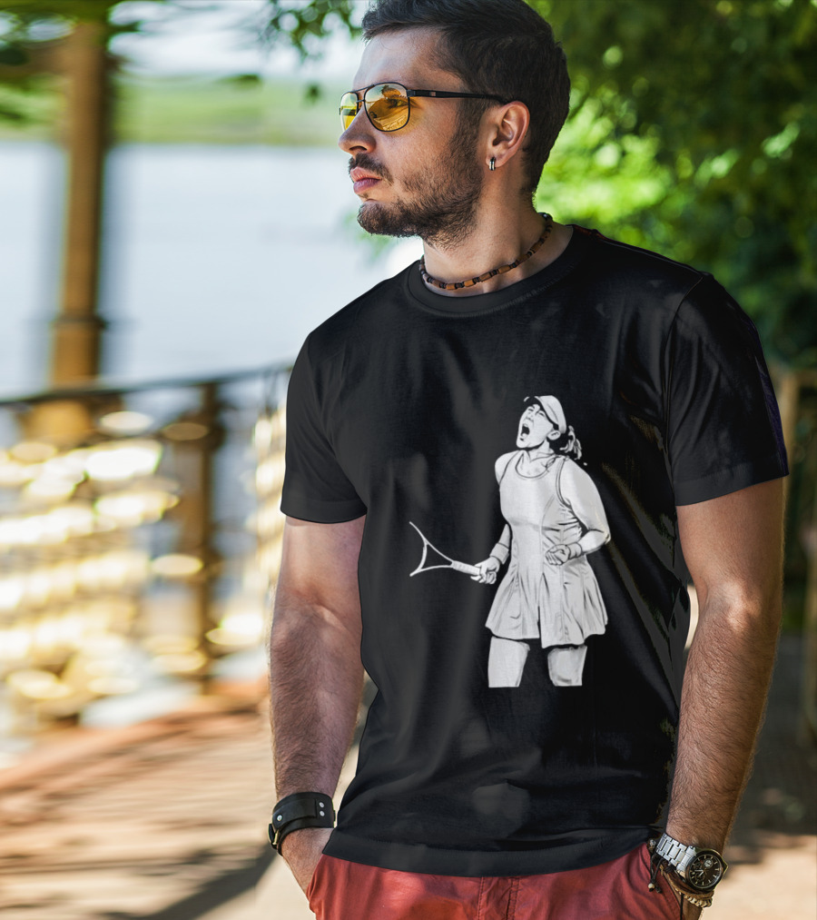 Tennis Player Celebrating Victory Power Grit Determination Black T-Shirt