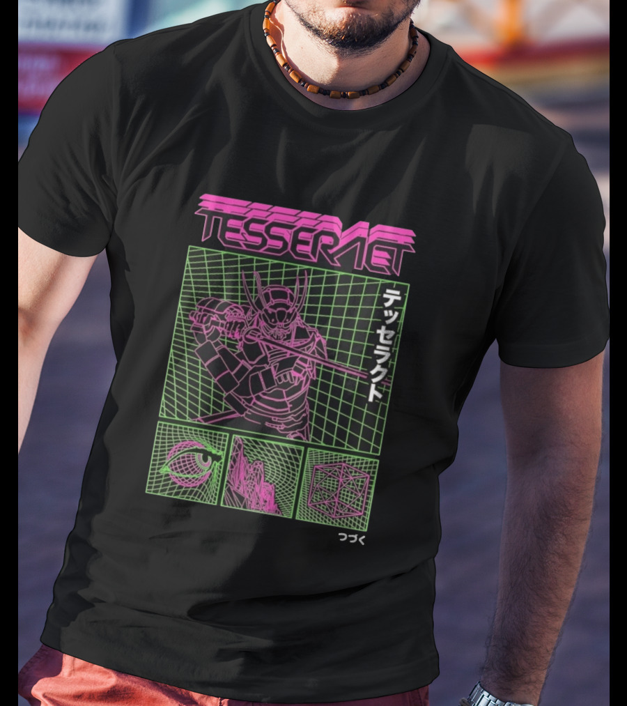 TesseracT Samurai Synthwave Cyberpunk Japanese Text Retro Neon Aesthetic T-Shirt