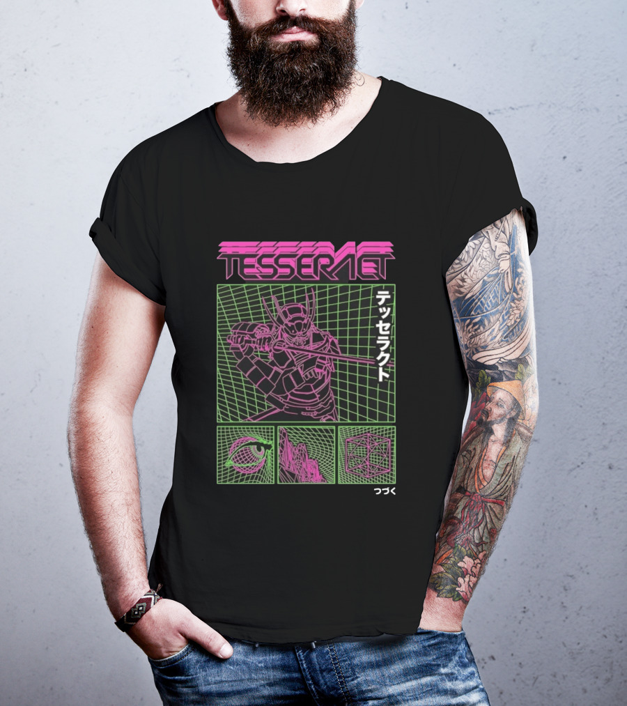 TesseracT Samurai Synthwave Cyberpunk Japanese Text Retro Neon Aesthetic T-Shirt