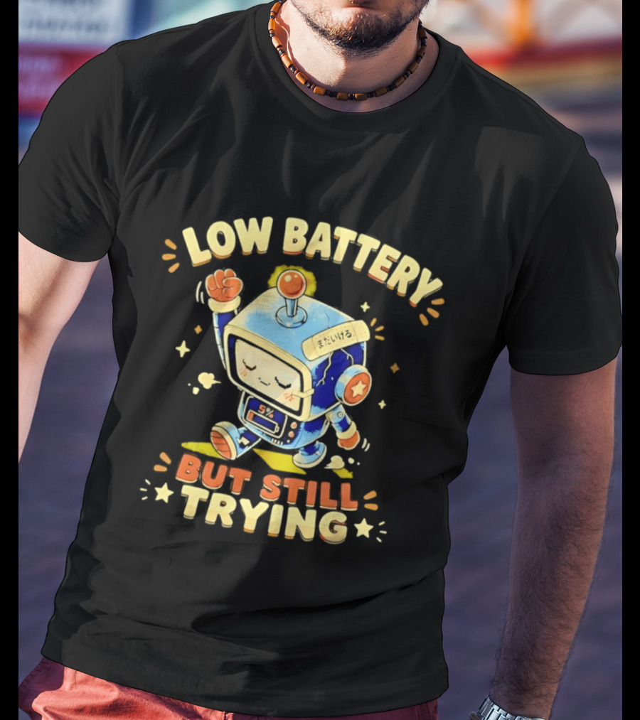 Low Battery But Still Trying Robot Retro Anime T-Shirt