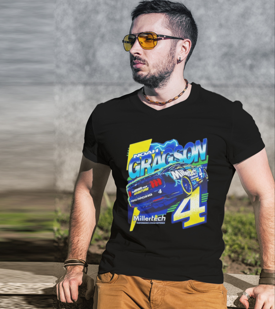 Noah Gragson Millertech Performance Lithium Batteries No 4 Ford Racing Powering Your Adventure T-Shirt