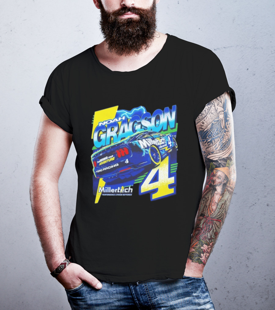Noah Gragson Millertech Performance Lithium Batteries No 4 Ford Racing Powering Your Adventure T-Shirt