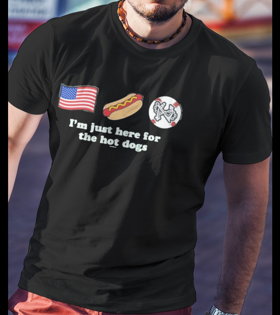 Norfolk Tides American Flag Baseball I'm Just Here For The Hot Dogs T-Shirt