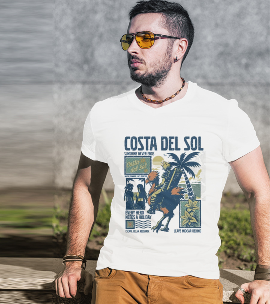 Costa Del Sol Final Fantasy Chocobo Beach Scene Palm Trees T-Shirt