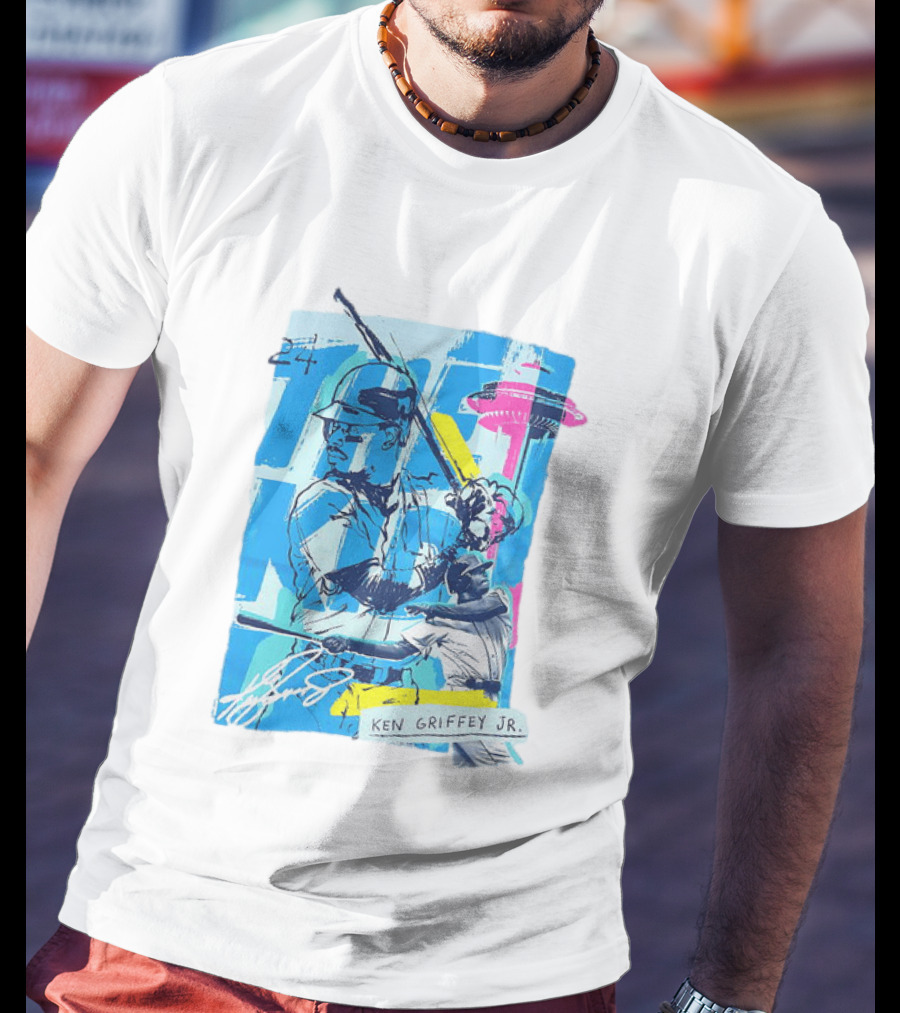 Ken Griffey Jr 24 Seattle Mariners Vintage Baseball Art Player Signature T-Shirt
