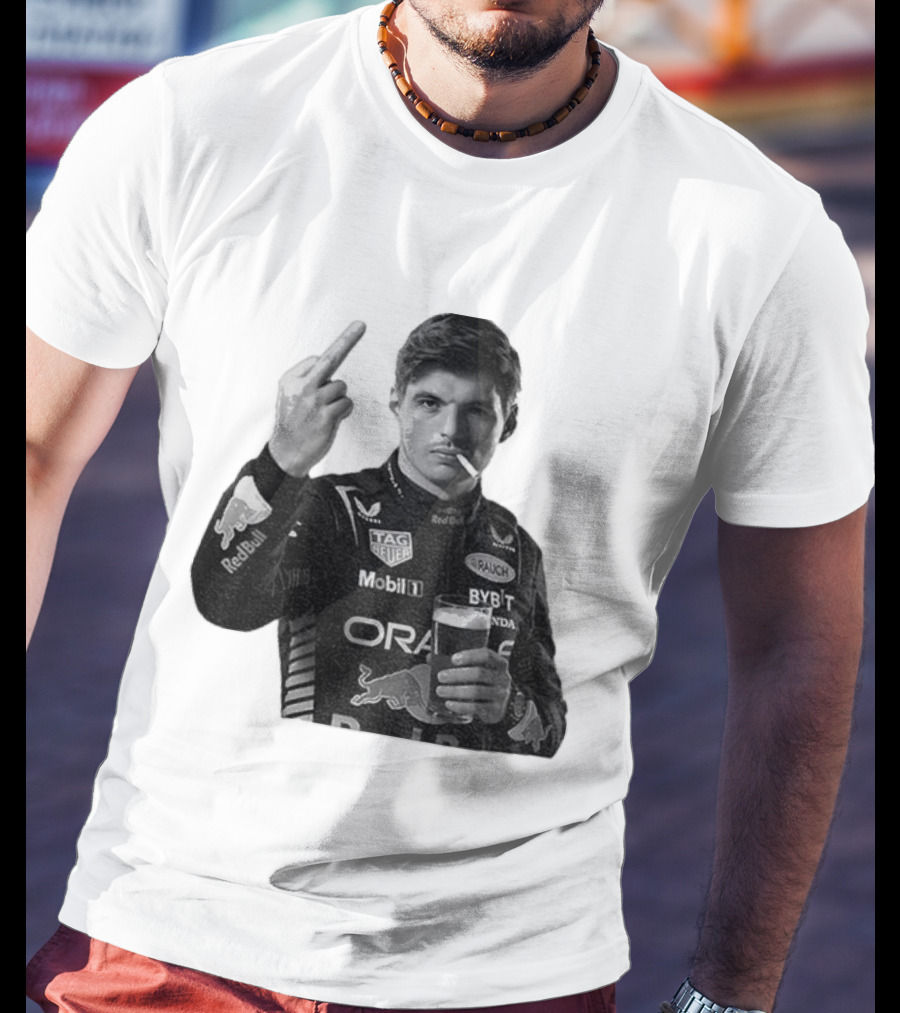Max Verstappen Red Bull Racing Smoking Beer Middle Finger T-Shirt