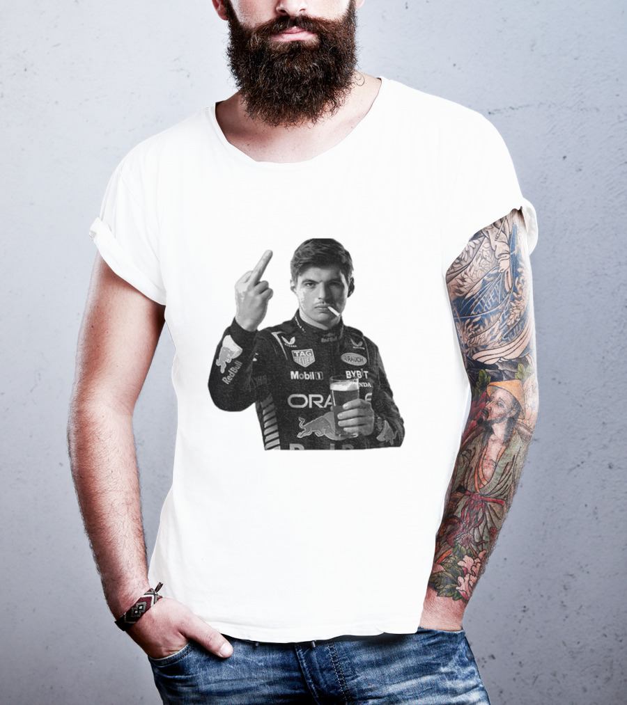 Max Verstappen Red Bull Racing Smoking Beer Middle Finger T-Shirt
