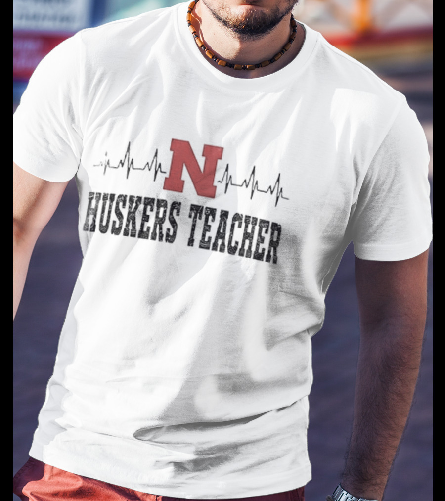 Nebraska Huskers Teacher Heartbeat Football Fan T-Shirt