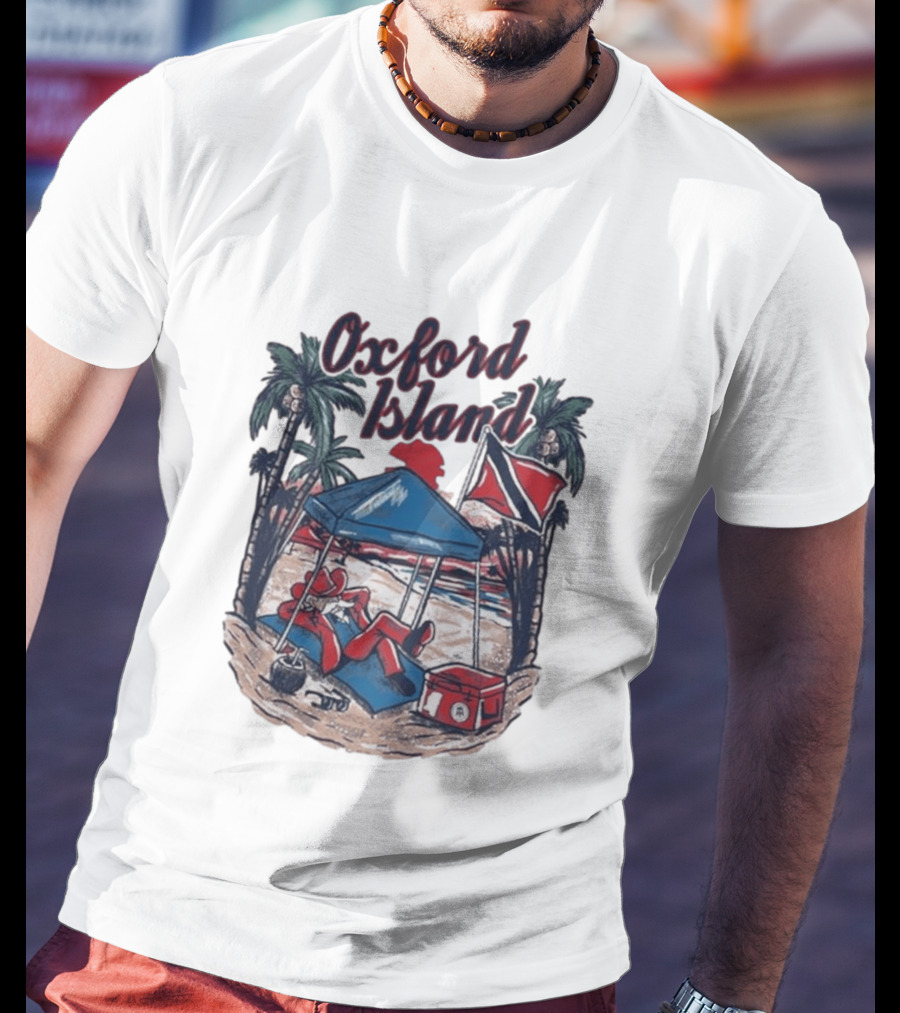 Oxford Island Beach Scene Palm Trees Camping Holiday Relaxation T-Shirt