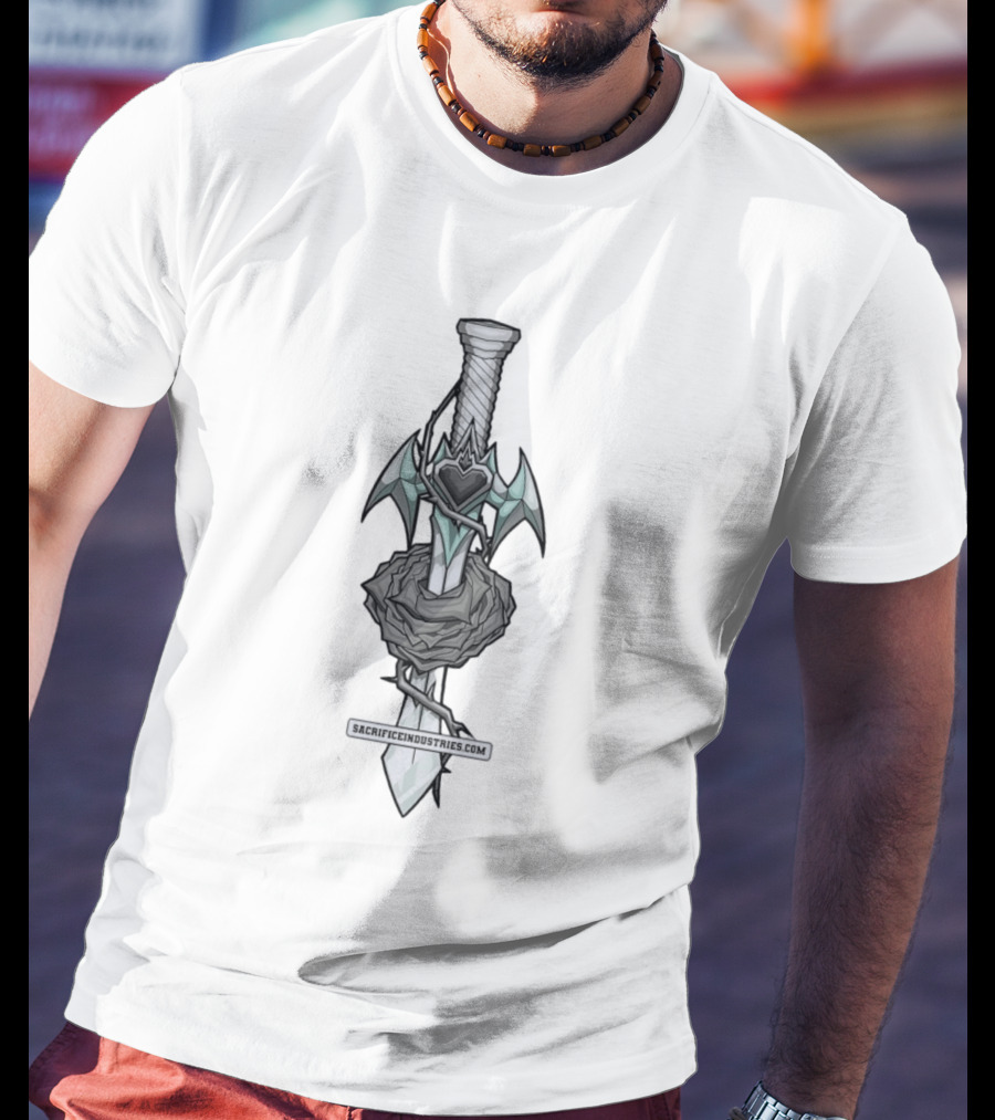 Sacrifice Industries Sword Rose Heart Icon With Wings And Thorns T-Shirt