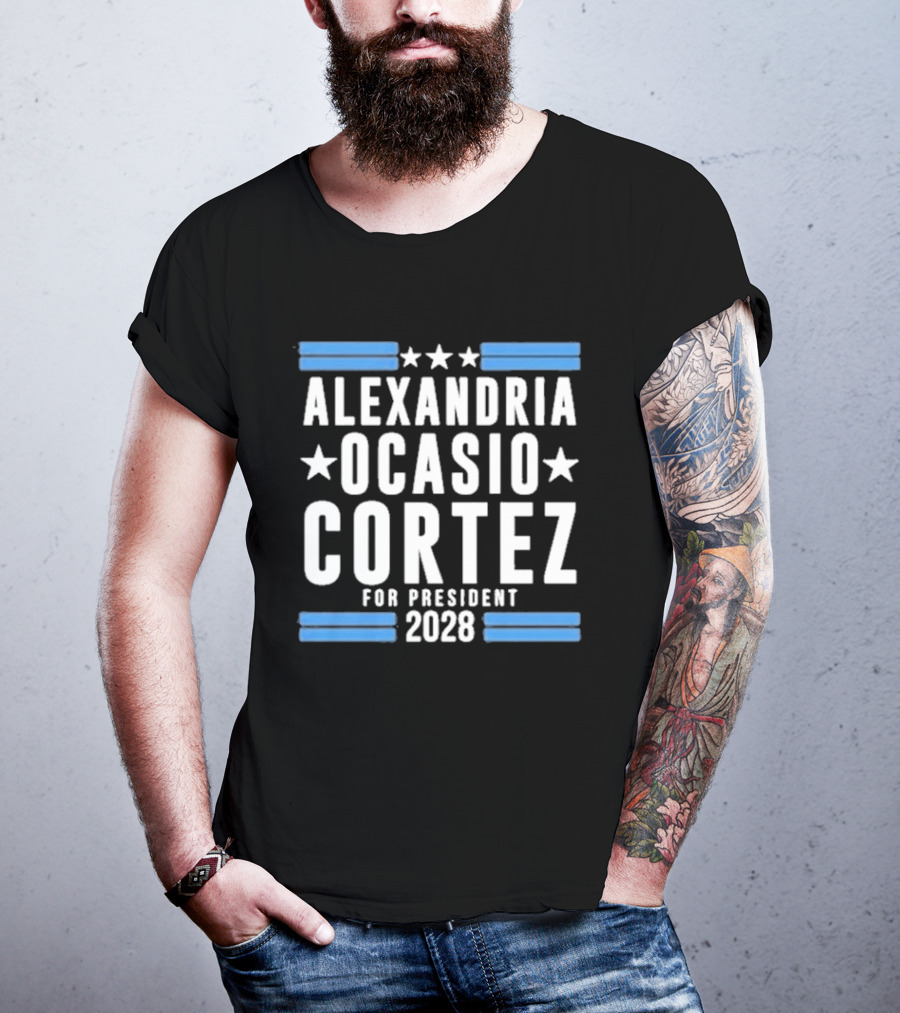 Alexandria Ocasio Cortez For President 2028 Stars Stripes Campaign T-Shirt