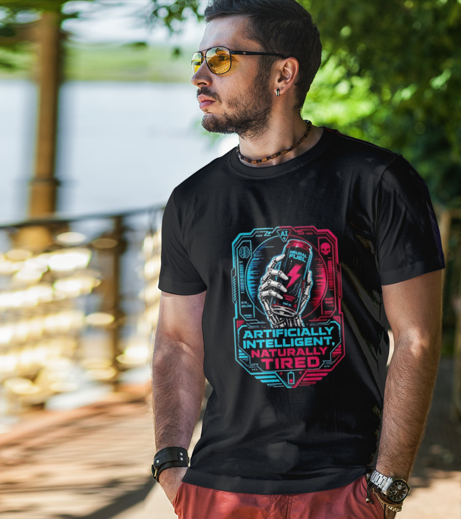 Neural Fuel Cyborg Hand Energy Drink Artifically Intelligent Naturally Tired T-Shirt