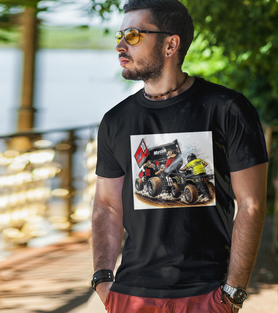 ATV Racing Action With Mystik Lubricants Dirt Track Riders Off Road Racing Vehicles And Hampel 65 Speed Shop T-Shirt