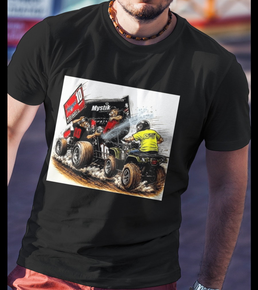 ATV Racing Action With Mystik Lubricants Dirt Track Riders Off Road Racing Vehicles And Hampel 65 Speed Shop T-Shirt