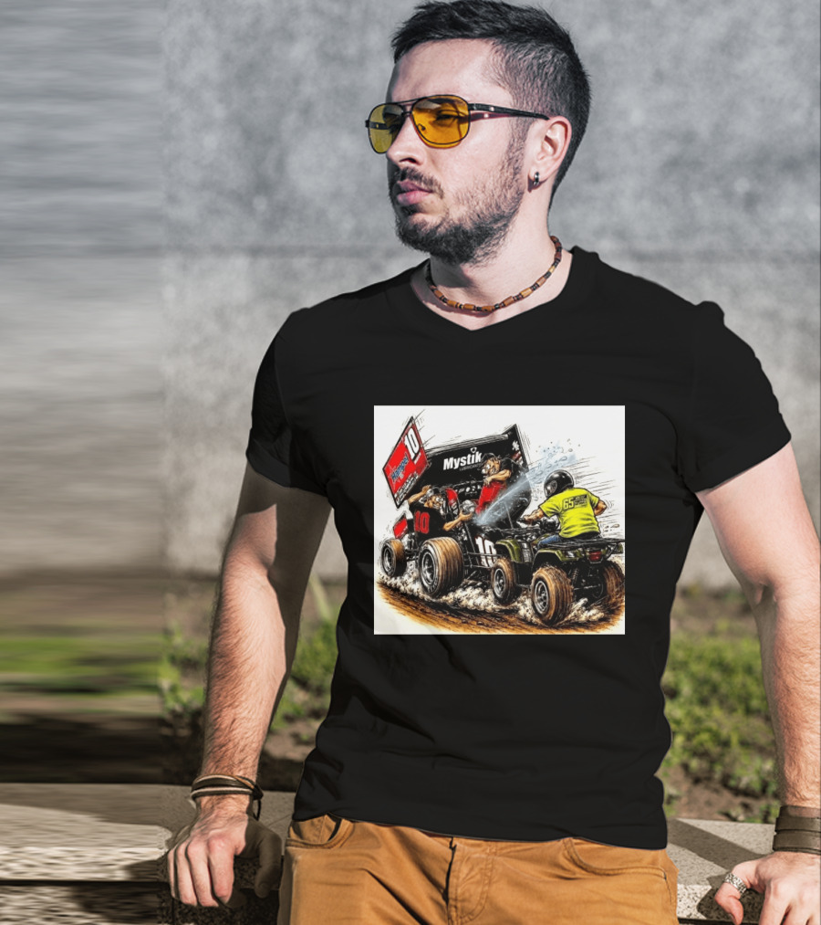 ATV Racing Action With Mystik Lubricants Dirt Track Riders Off Road Racing Vehicles And Hampel 65 Speed Shop T-Shirt