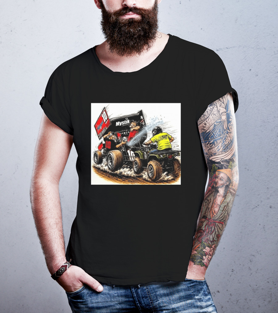 ATV Racing Action With Mystik Lubricants Dirt Track Riders Off Road Racing Vehicles And Hampel 65 Speed Shop T-Shirt