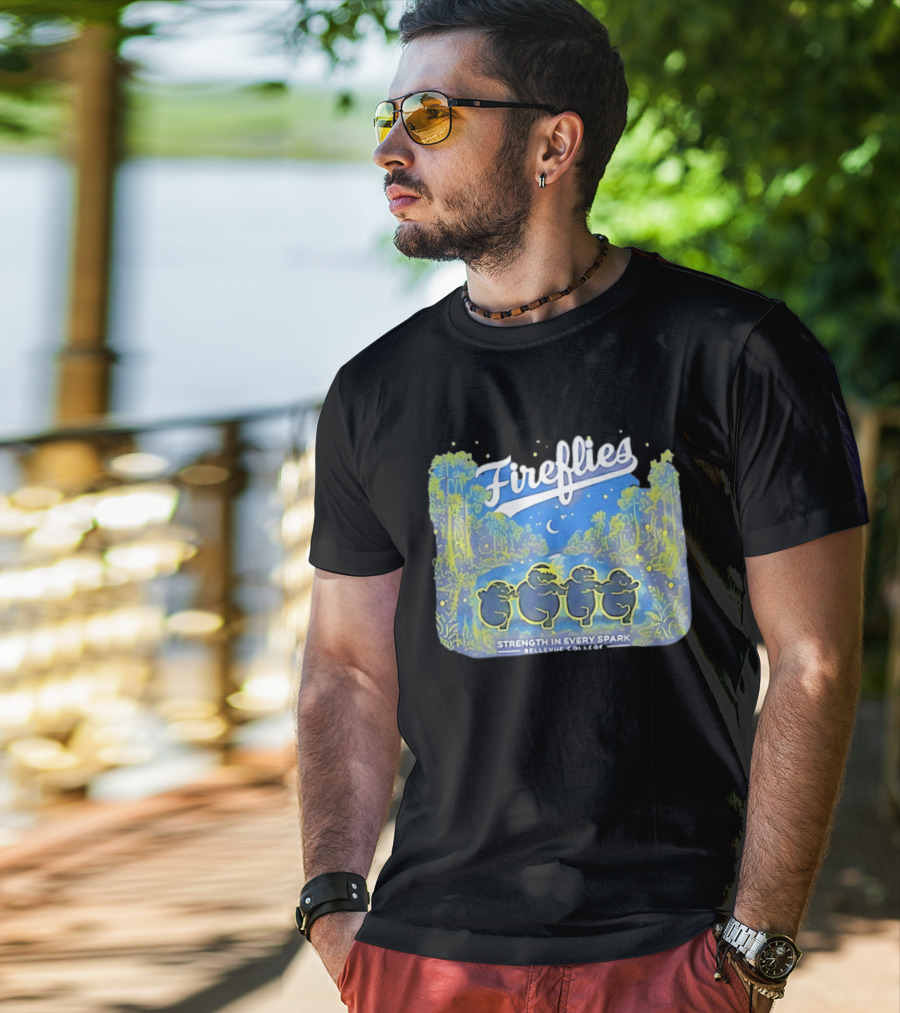 Fireflies Bellevue College Strength In Every Spark Under Night Sky T-Shirt