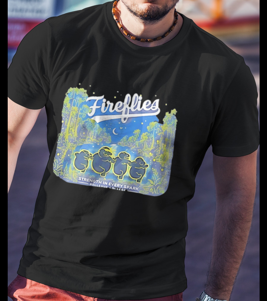 Fireflies Bellevue College Strength In Every Spark Under Night Sky T-Shirt