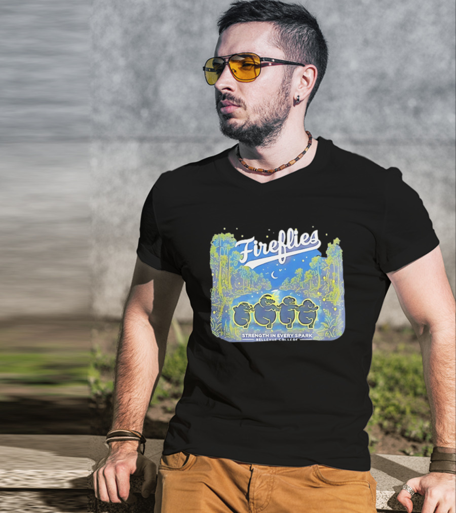 Fireflies Bellevue College Strength In Every Spark Under Night Sky T-Shirt