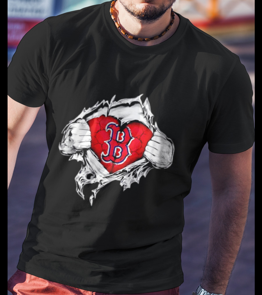 Boston Red Sox Heart Ripped Chest MLB Baseball Fan T-Shirt