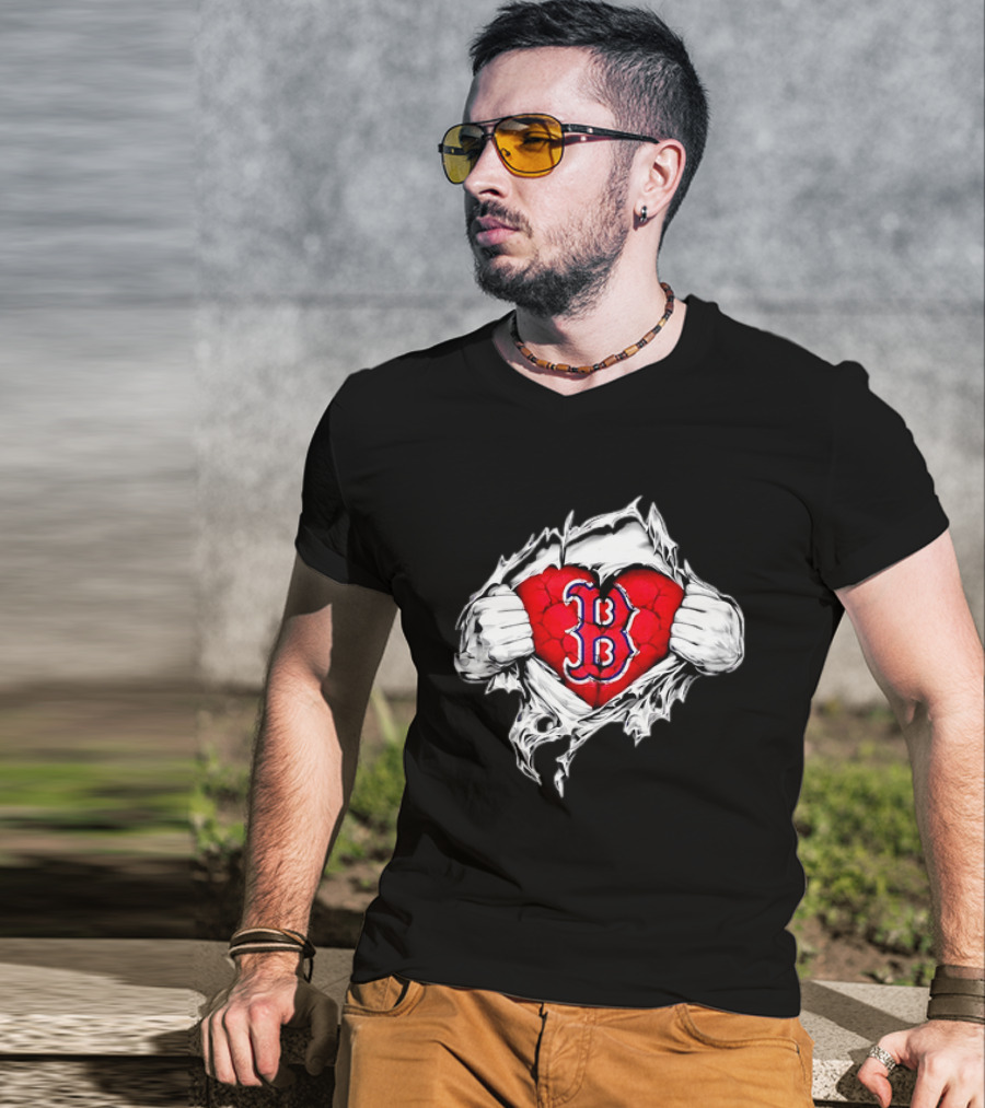 Boston Red Sox Heart Ripped Chest MLB Baseball Fan T-Shirt