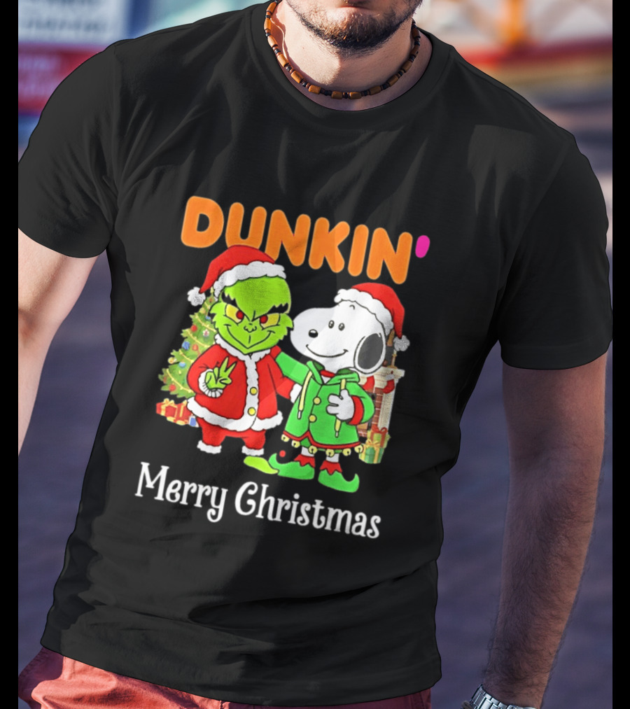 Dunkin Merry Christmas Grinch Snoopy Santas T-Shirt