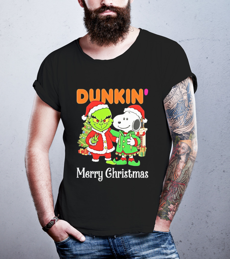 Dunkin Merry Christmas Grinch Snoopy Santas T-Shirt
