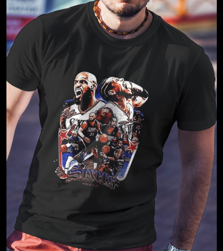 Philadelphia Sixers LeBron James Allen Iverson Crossover Collage T-Shirt