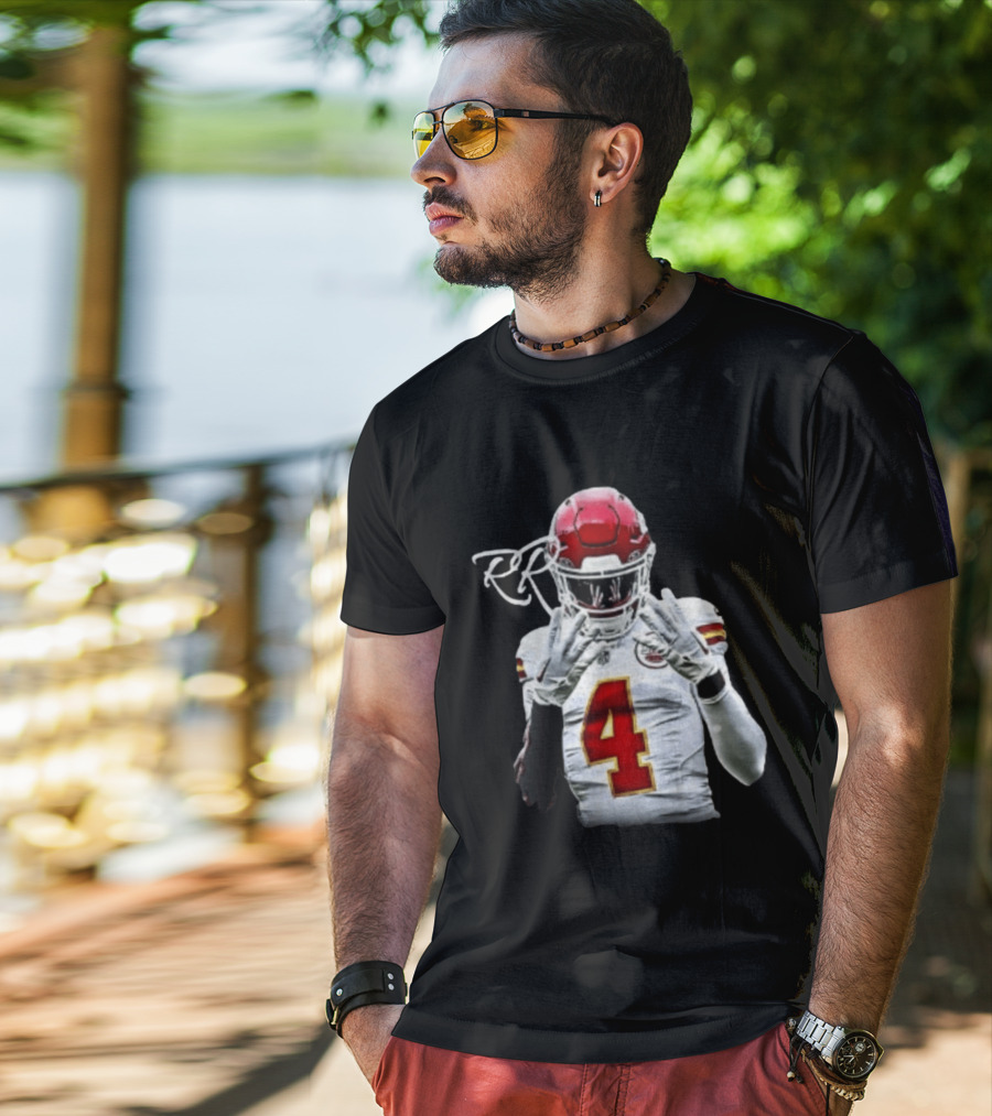 Rashee Rice Number 4 Kansas City Chiefs Football RP Helmet And Jersey T-Shirt