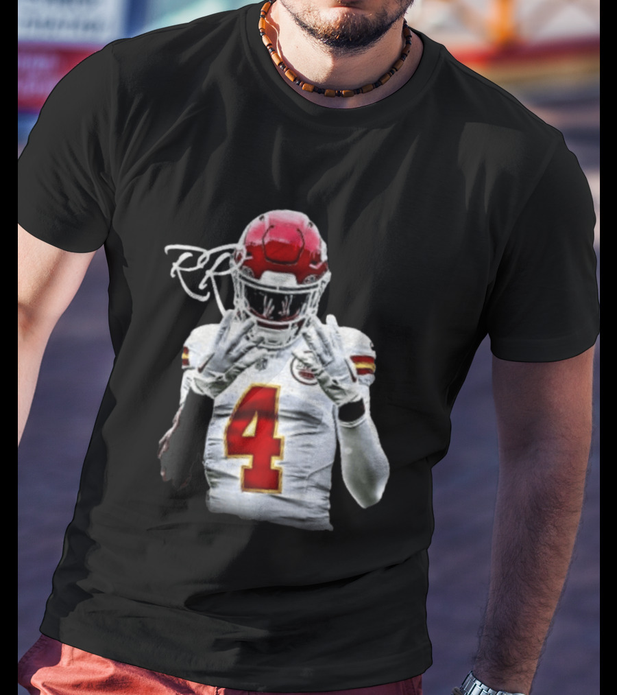 Rashee Rice Number 4 Kansas City Chiefs Football RP Helmet And Jersey T-Shirt