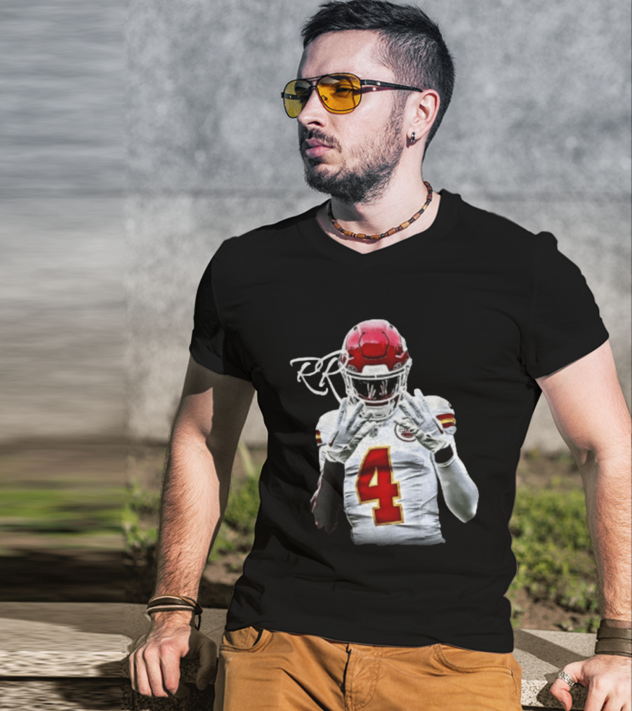 Rashee Rice Number 4 Kansas City Chiefs Football RP Helmet And Jersey T-Shirt