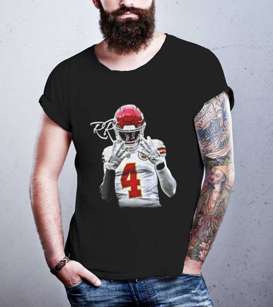 Rashee Rice Number 4 Kansas City Chiefs Football RP Helmet And Jersey T-Shirt