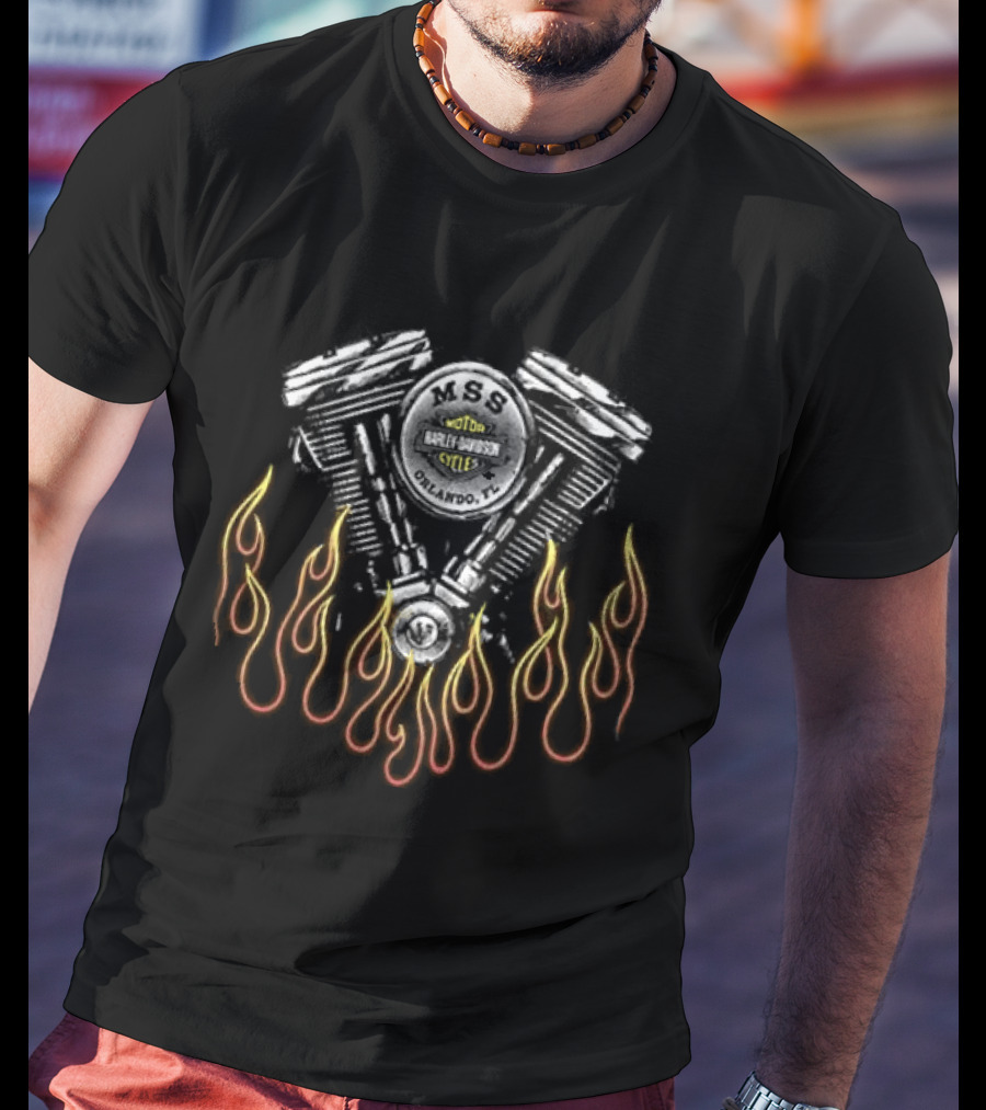 Harley Davidson Motorcycles Engine With Flames T-Shirt
