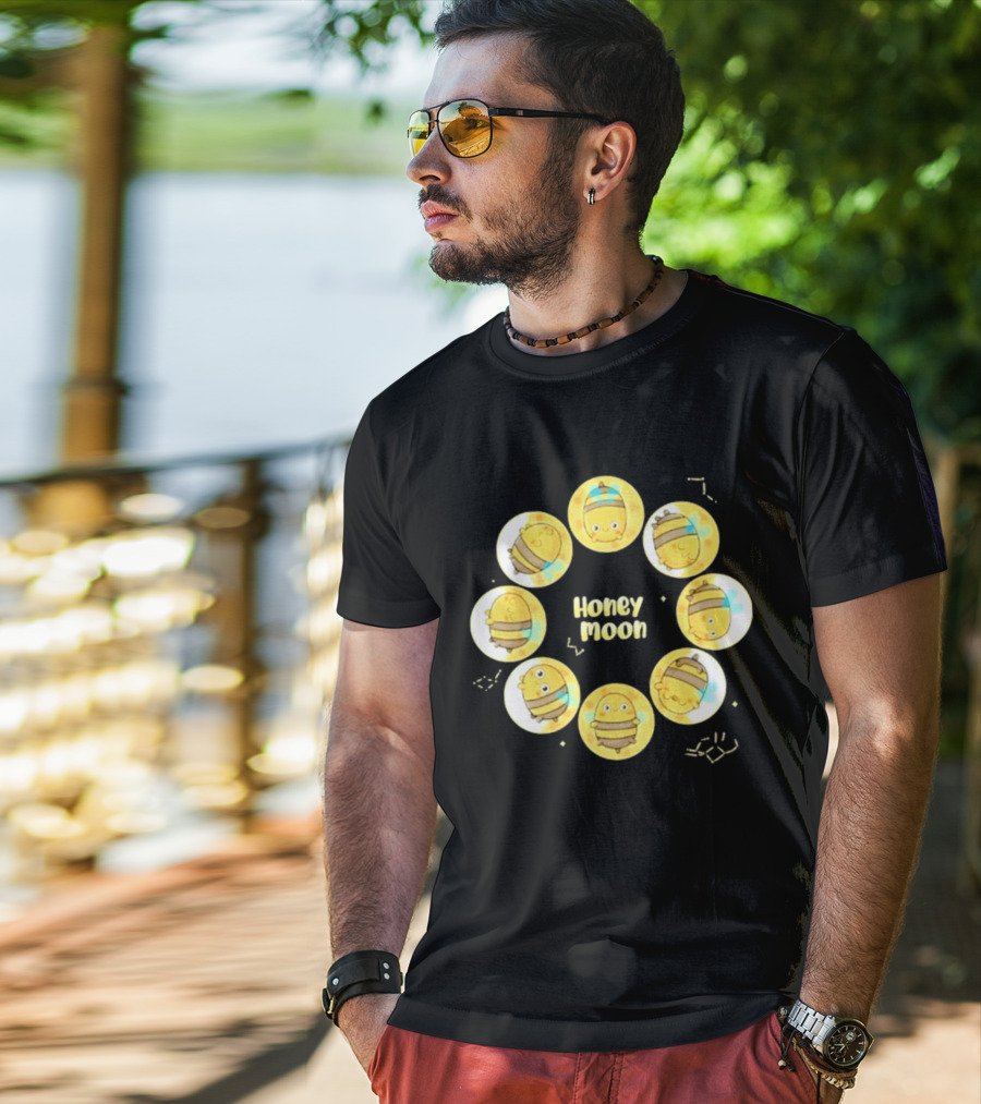 Honey Moon Bee Phases Cute Cartoon Bees In Lunar Cycle T-Shirt