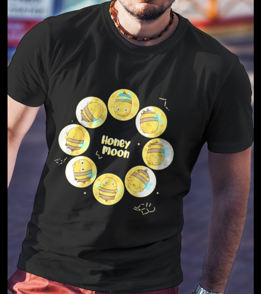Honey Moon Bee Phases Cute Cartoon Bees In Lunar Cycle T-Shirt