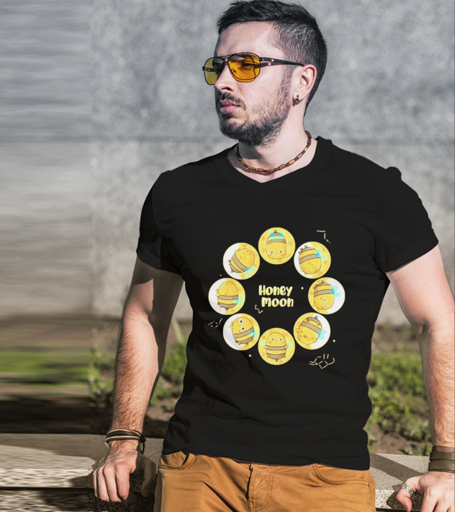 Honey Moon Bee Phases Cute Cartoon Bees In Lunar Cycle T-Shirt