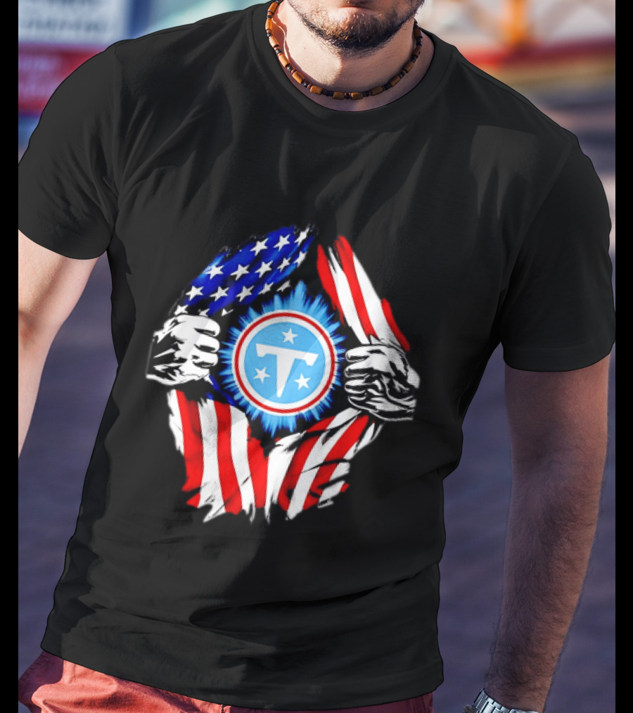 Tennessee Titans American Flag Ripped Chest USA Football Fan T-Shirt