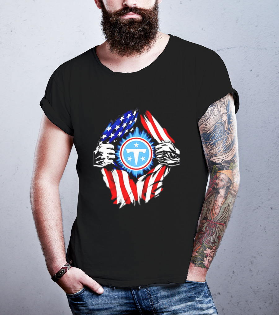 Tennessee Titans American Flag Ripped Chest USA Football Fan T-Shirt