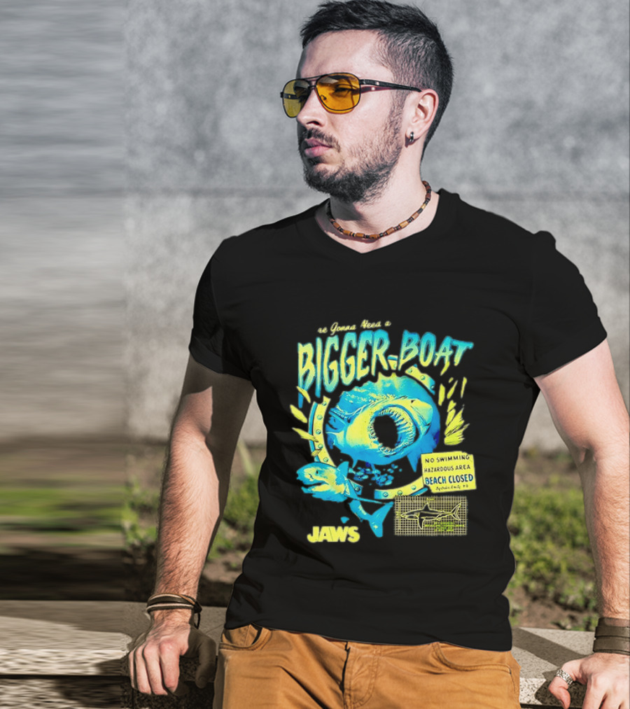 Jaws Bigger Boat No Swimming Hazardous Beach Closed T-Shirt