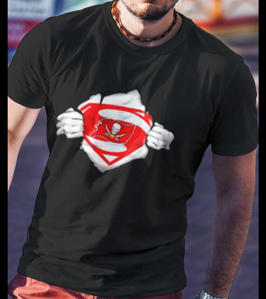 Tampa Bay Buccaneers Superpower Fan Symbol With Skulls Football Superman T-Shirt