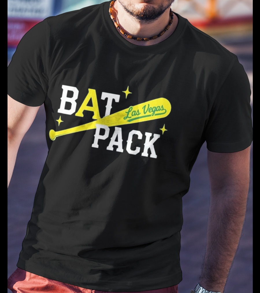 Las Vegas Bat Pack Yellow Baseball Bat Logo With Stars T-Shirt